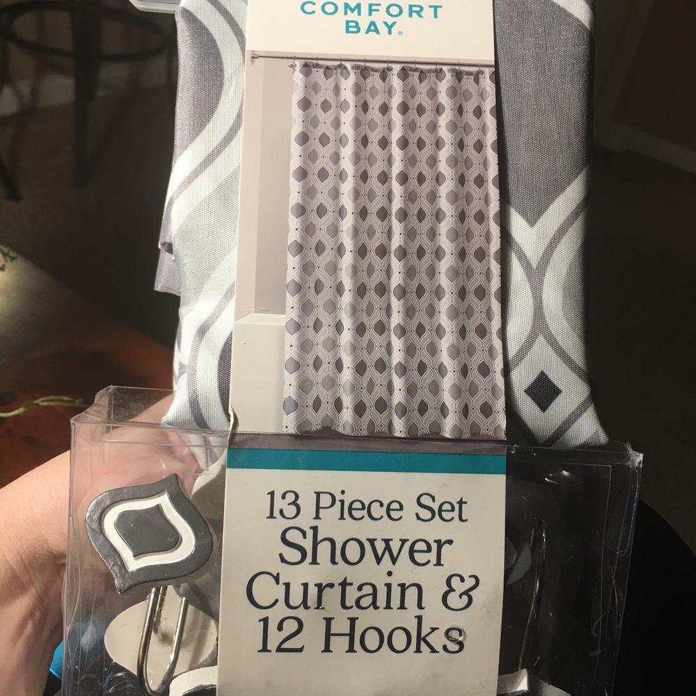 Brand New Comfort Bay Shower Curtain plus Hooks Set